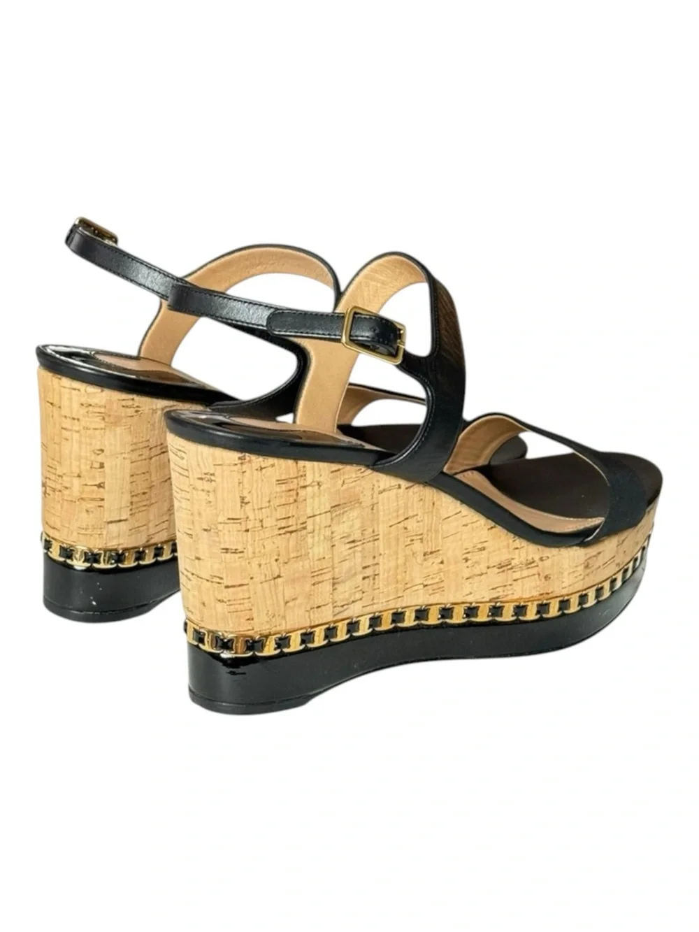 Salvatore Ferragamo ꔘ Mollie Chain Platform Wedge Sandals ꔘ Black Leather ꔘ 9.5B